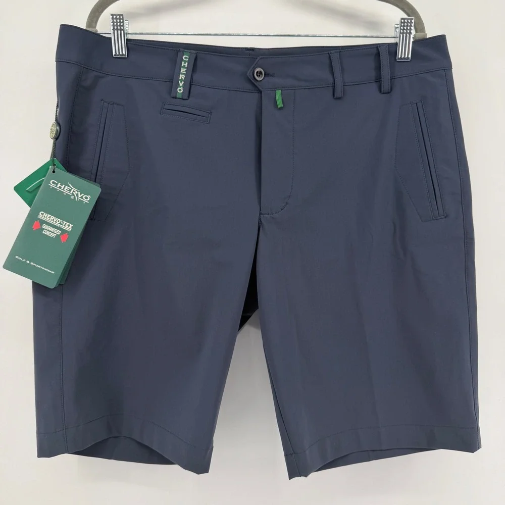 Chervo Golf Shorts Mens 36 Navy Blue Golf Tex Performance Stretch Flat Front New